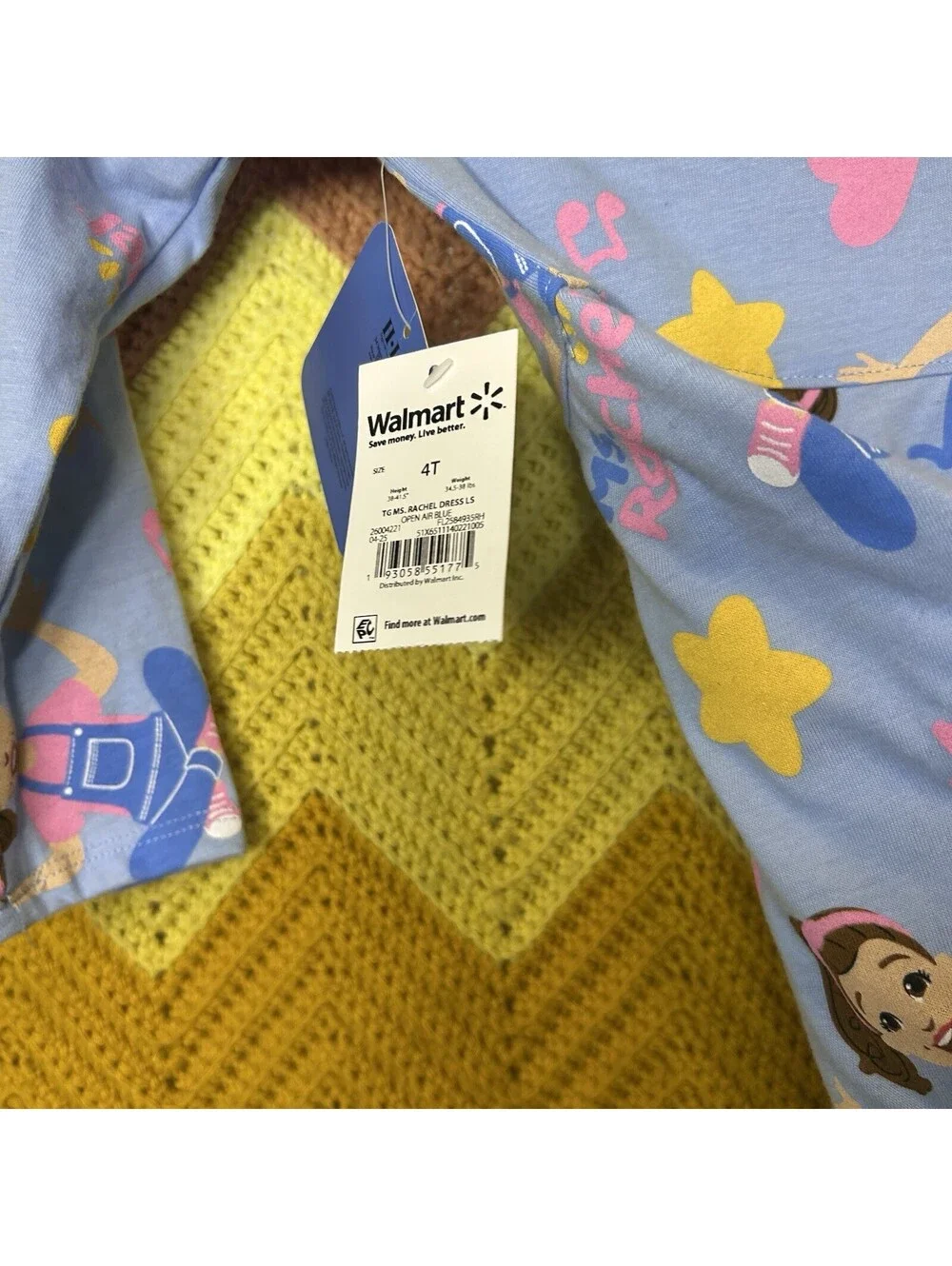 Ms Rachel Girls Fit & Flare Dress Blue Cartoon Print Size 4T Long Sleeve